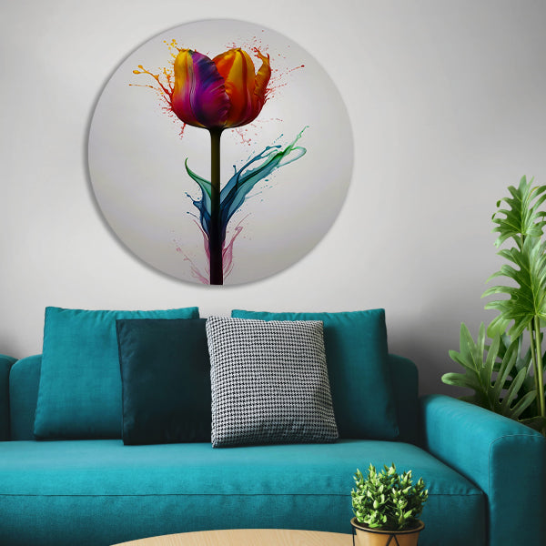 Abstracte kleurrijke tulp in vloeibare stijl forex muurcirkel