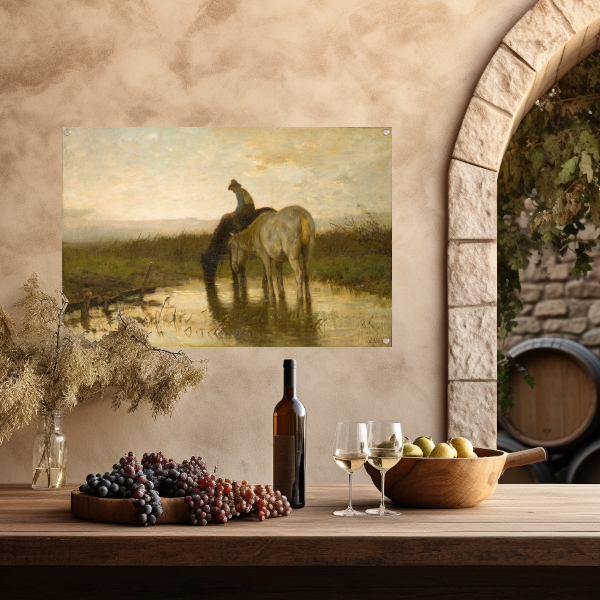 Drinkende paarden - Anton Mauve tuinposter