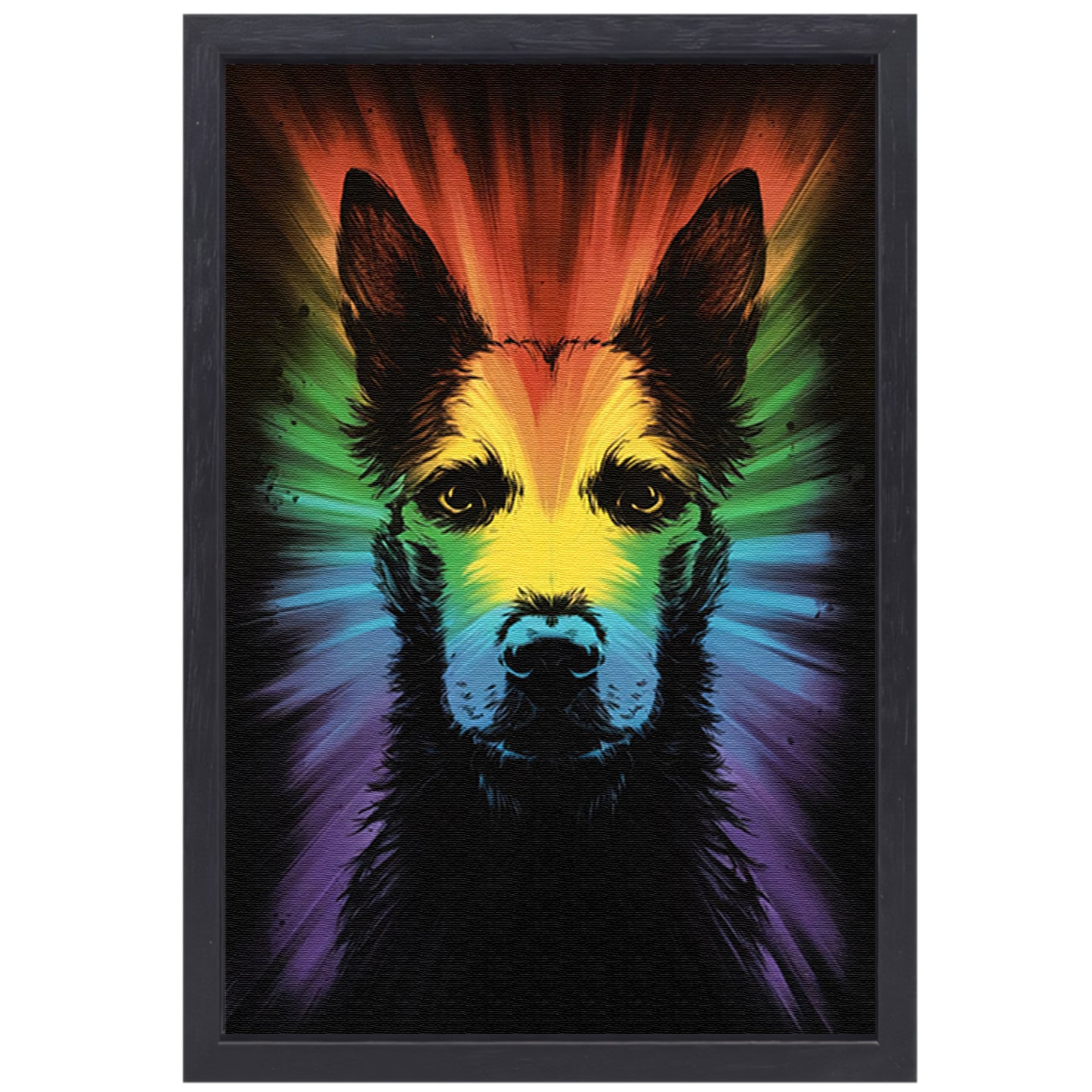 Kleurrijke regenbooghond kunst canvas met baklijst