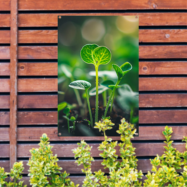 Close-up van jonge plantjes tuinposter
