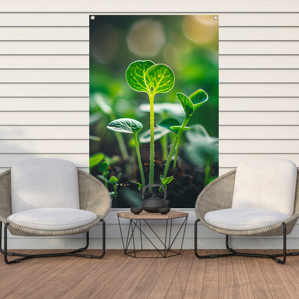 Close-up van jonge plantjes tuinposter
