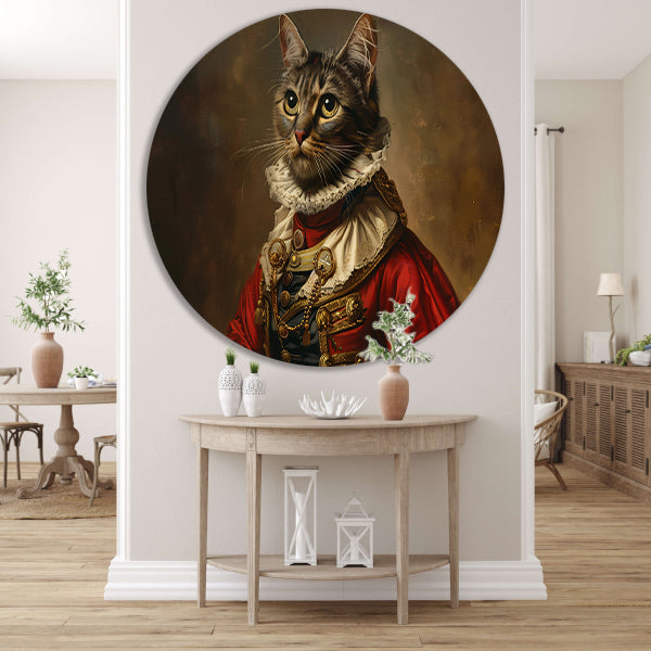 Majestueuze Kat in Koninklijke Kledij aluminium muurcirkel
