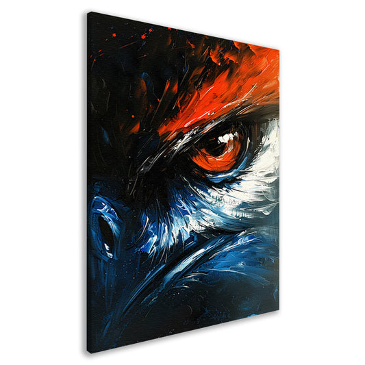 Abstract schilderij van vogel met intens oog canvas