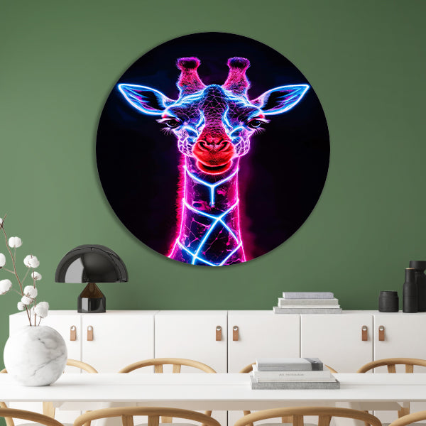 Neon futuristische giraffe met holografische lichten forex muurcirkel