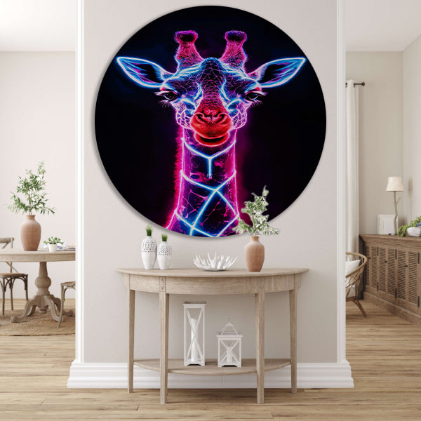 Neon futuristische giraffe met holografische lichten forex muurcirkel