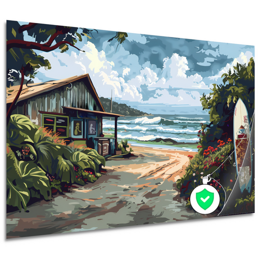 Minimalistisch Strandhuis met Bomen poster