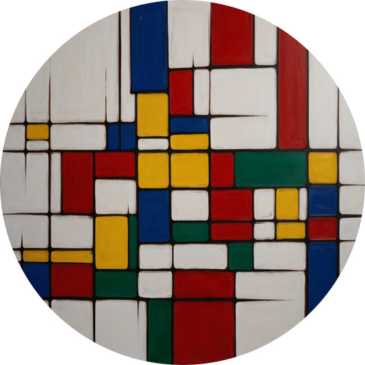 Geometrische Harmonie in Primaire Kleuren aluminium muurcirkel