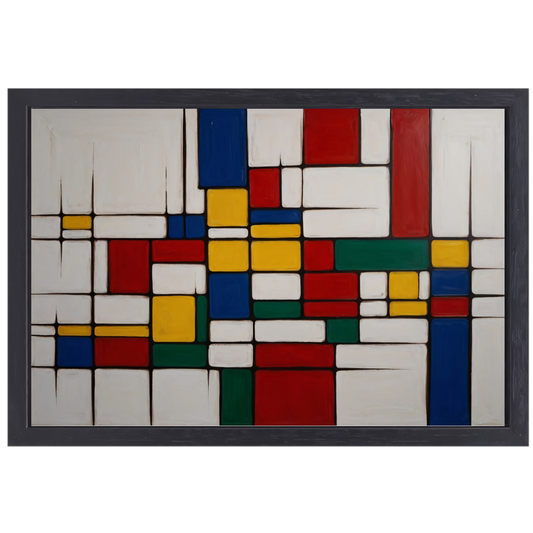 Geometrische Harmonie in Primaire Kleuren canvas met baklijst