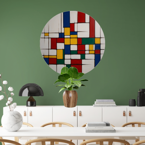 Geometrische Harmonie in Primaire Kleuren aluminium muurcirkel