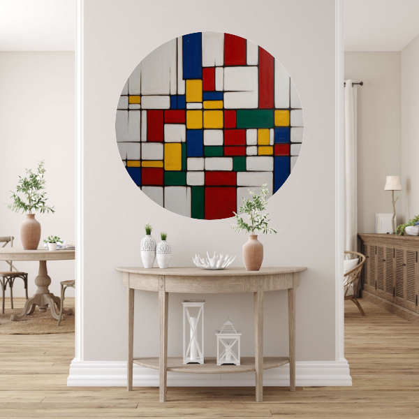 Geometrische Harmonie in Primaire Kleuren aluminium muurcirkel