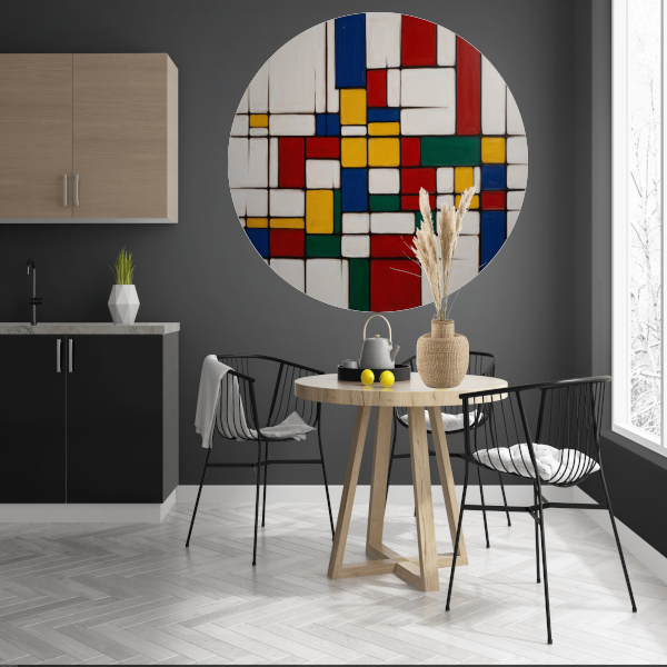 Geometrische Harmonie in Primaire Kleuren aluminium muurcirkel