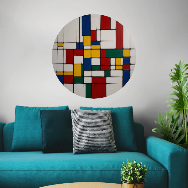 Geometrische Harmonie in Primaire Kleuren aluminium muurcirkel