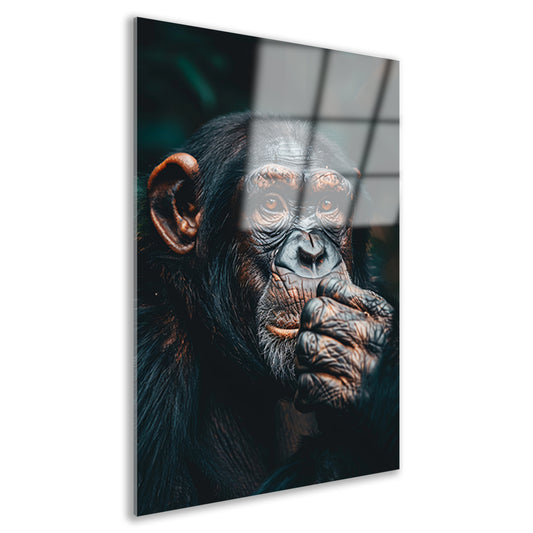 Gedetailleerd portret van een denkende chimpansee acrylglas