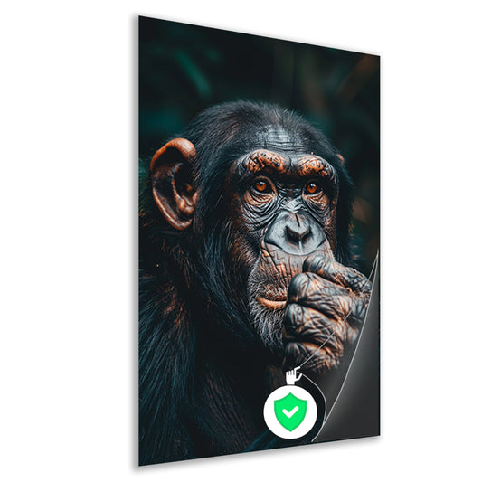 Gedetailleerd portret van een denkende chimpansee poster