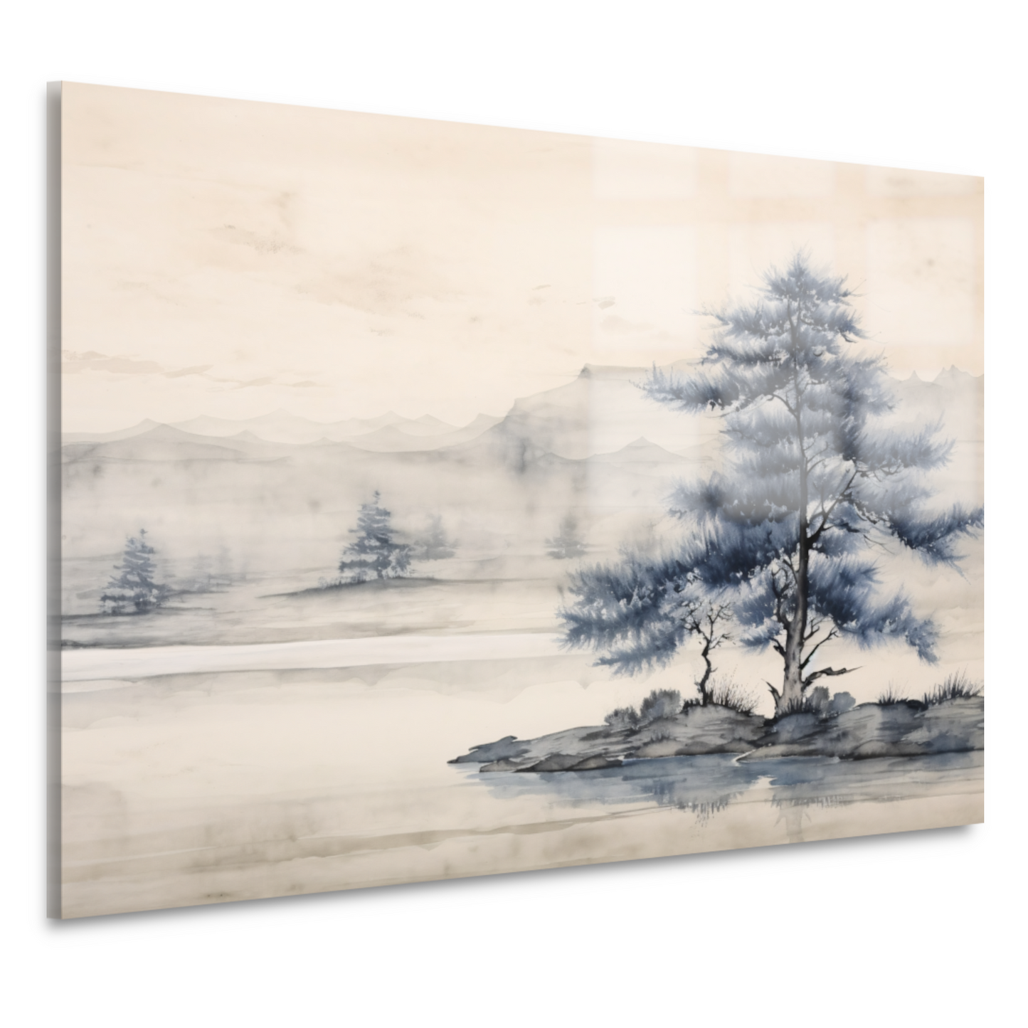 Minimalistische boom in mistig landschap acrylglas