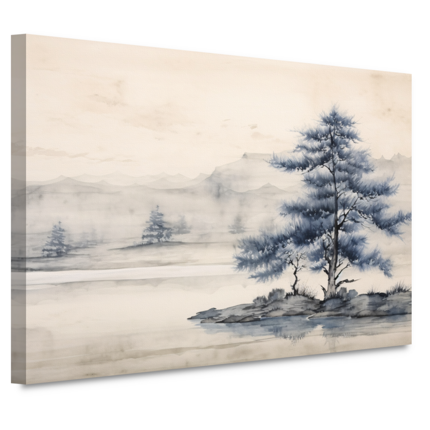 Minimalistische boom in mistig landschap canvas
