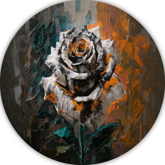 Abstracte Explosie van Oranje en Wit aluminium muurcirkel