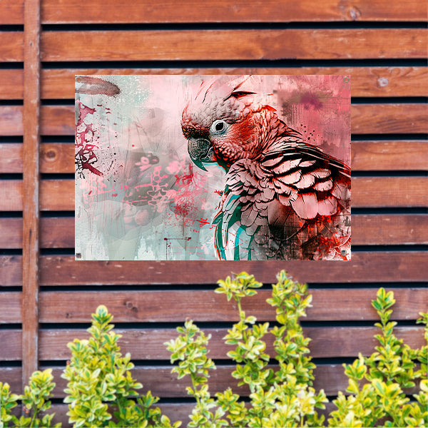 Kleurrijke digitale kunst van een papegaai tuinposter