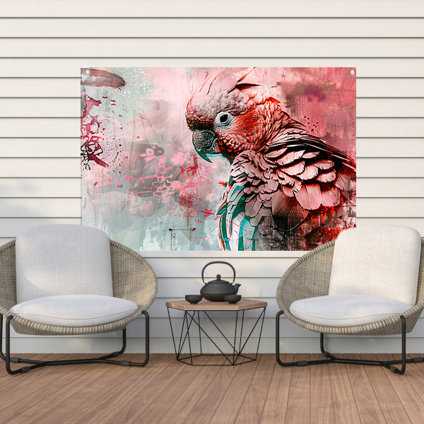 Kleurrijke digitale kunst van een papegaai tuinposter