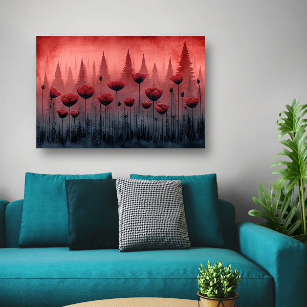 Surrealistische bloemen in minimalistisch bos poster