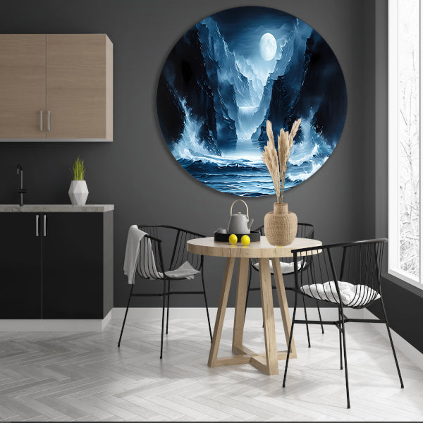 Magisch maanlandschap met waterval en bergen aluminium muurcirkel