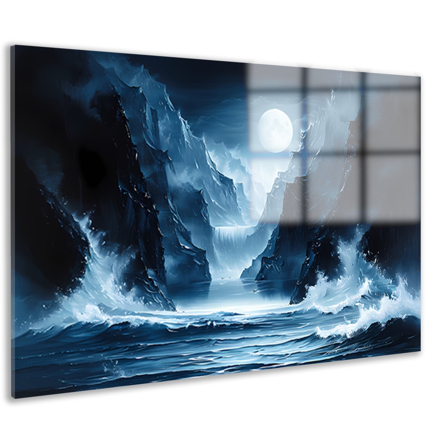 Magisch maanlandschap met waterval en bergen acrylglas