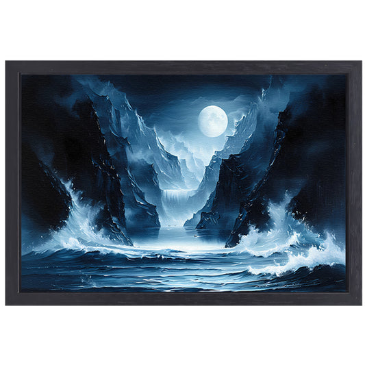 Magisch maanlandschap met waterval en bergen canvas met baklijst