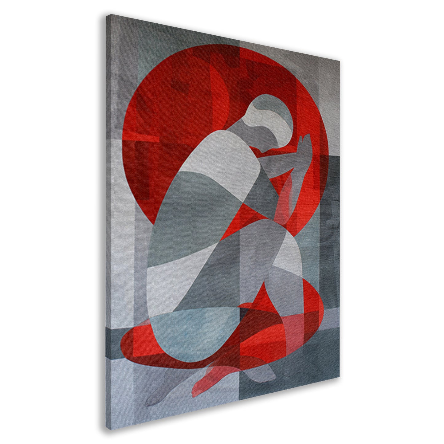 Abstracte kunst van geknielde persoon in cirkel canvas