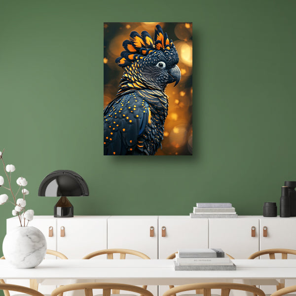 Blauwe vogel met gele accenten canvas met baklijst