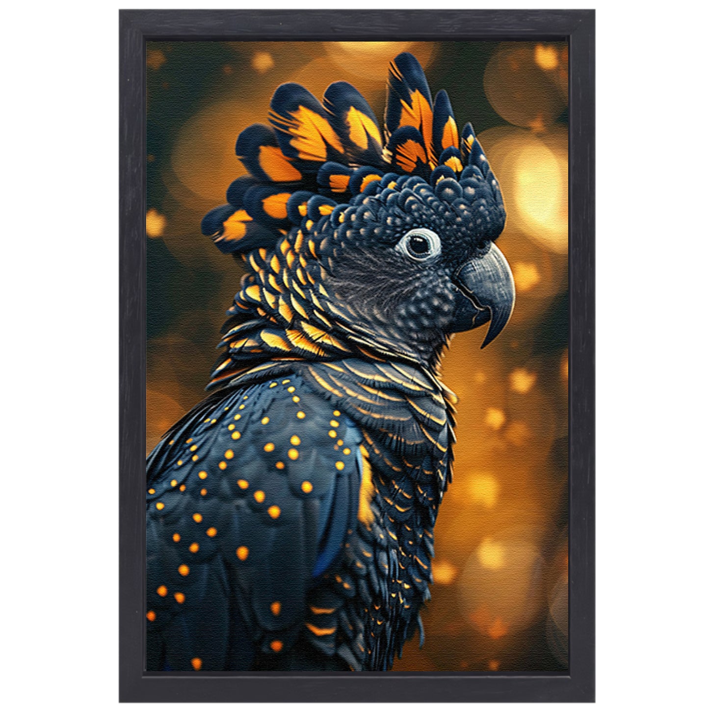 Blauwe vogel met gele accenten canvas met baklijst