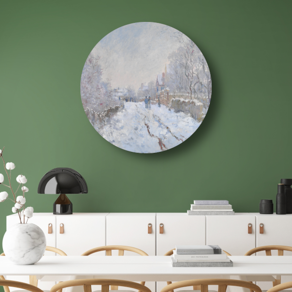 Sneeuwscène in Argenteuil - Claude Monet aluminium muurcirkel