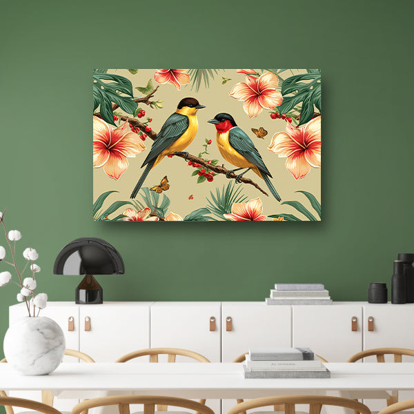 Vrolijke Vogels op een Tak canvas