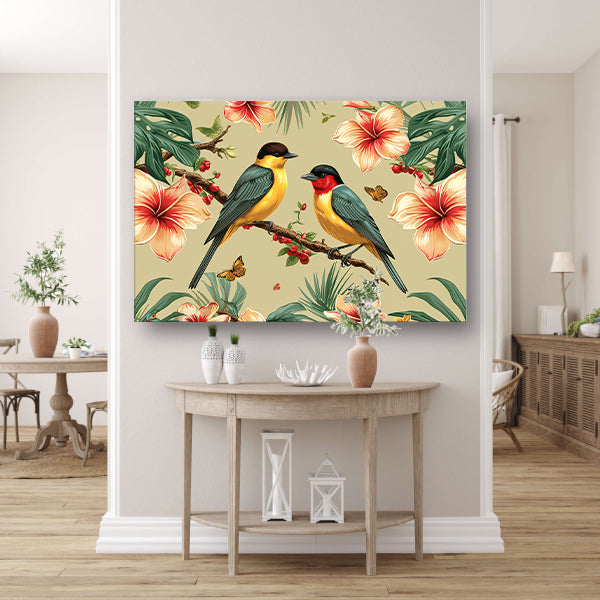 Vrolijke Vogels op een Tak canvas