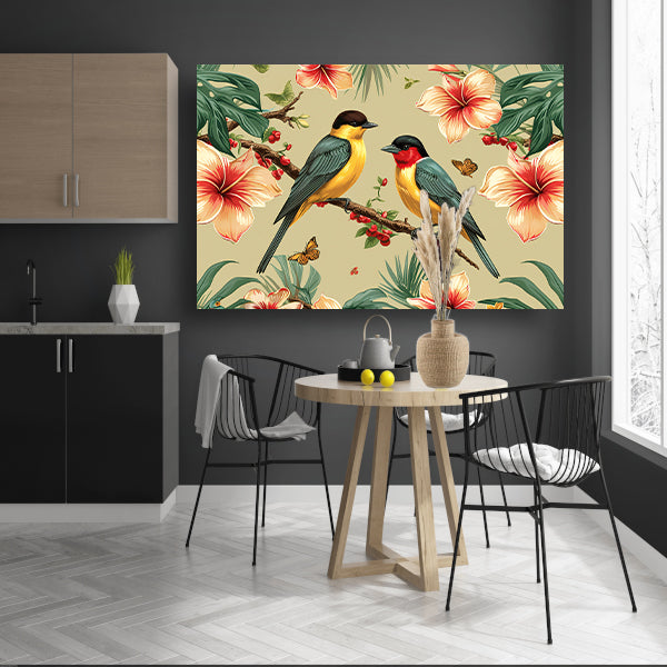 Vrolijke Vogels op een Tak canvas
