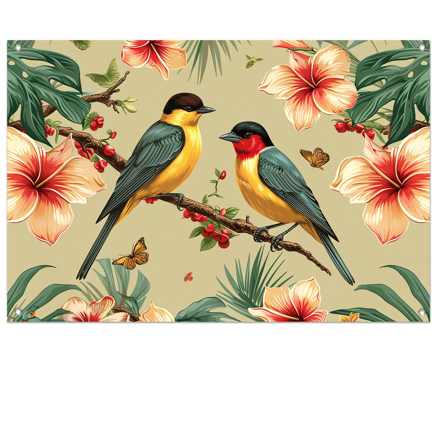 Vrolijke Vogels op een Tak tuinposter