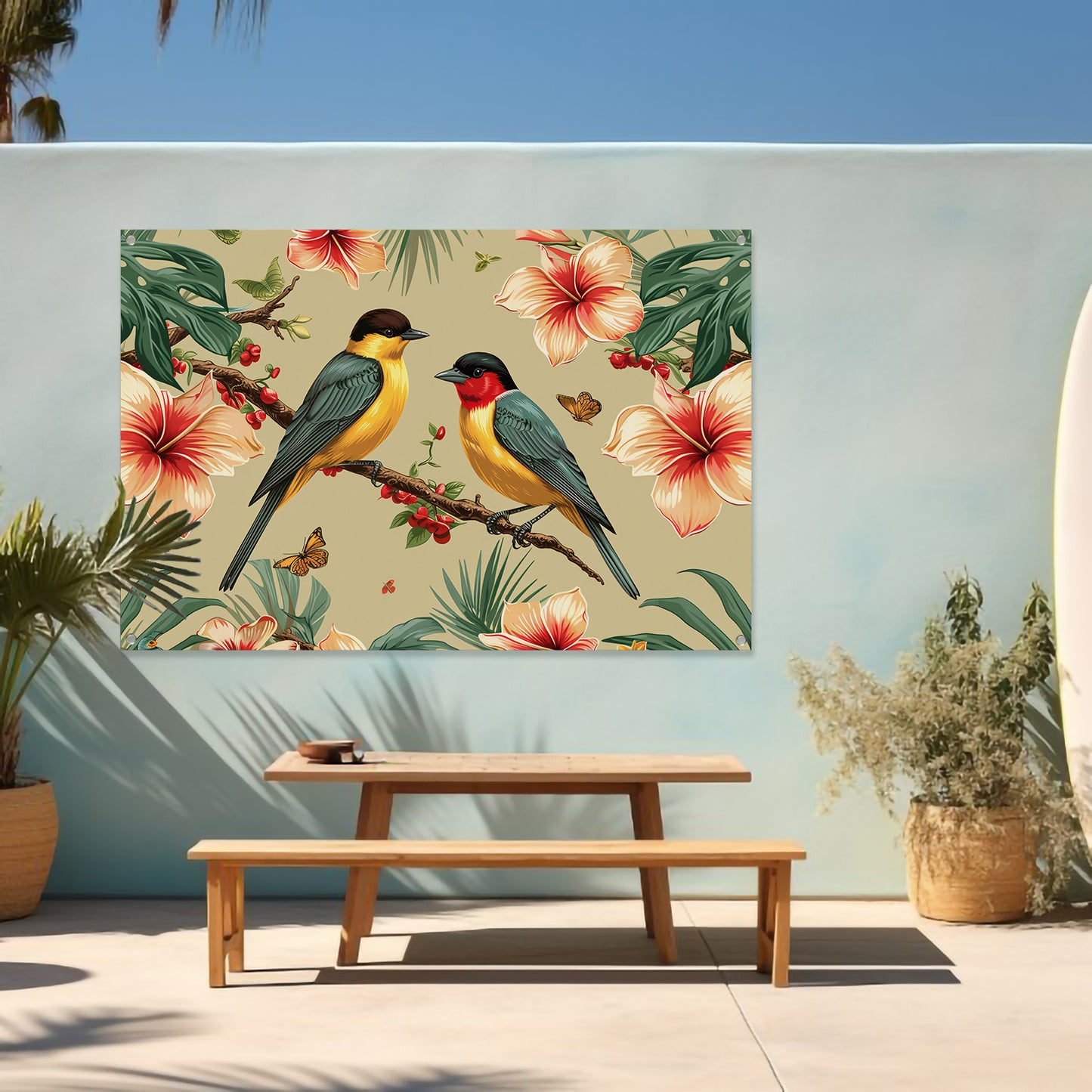 Vrolijke Vogels op een Tak tuinposter