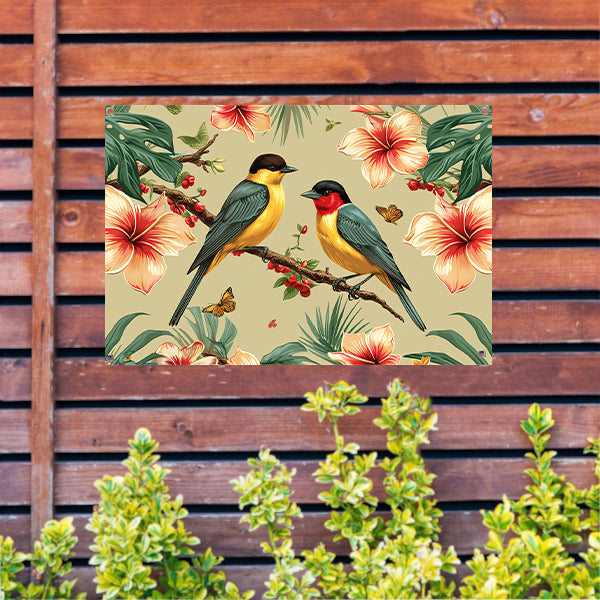 Vrolijke Vogels op een Tak tuinposter