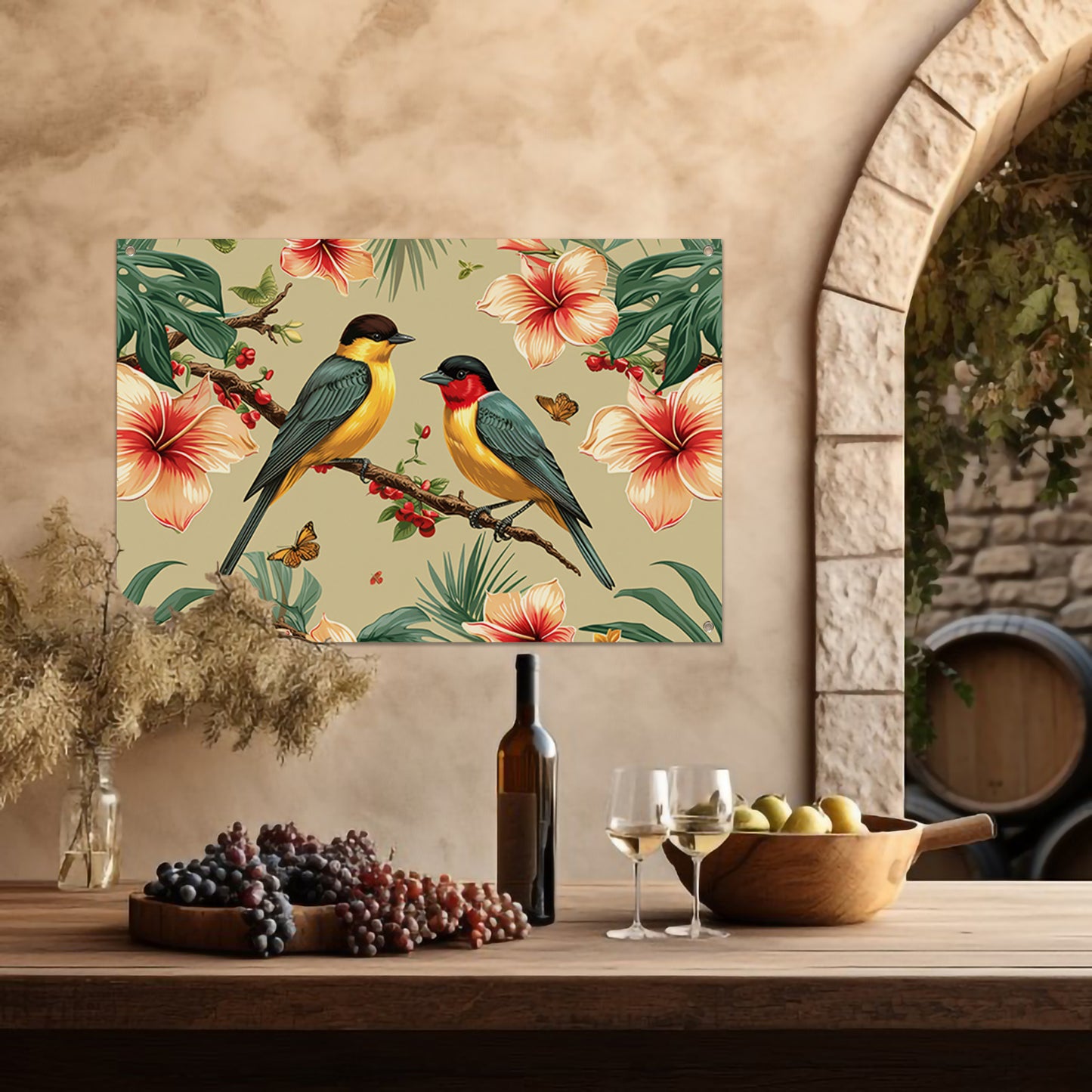 Vrolijke Vogels op een Tak tuinposter