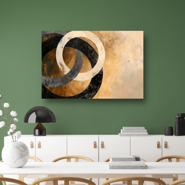 Overlappende sepia cirkels op beige achtergrond canvas met baklijst