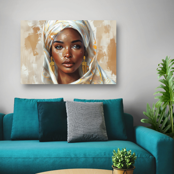 Elegante Vrouw met Gouden Hoofddoek acrylglas