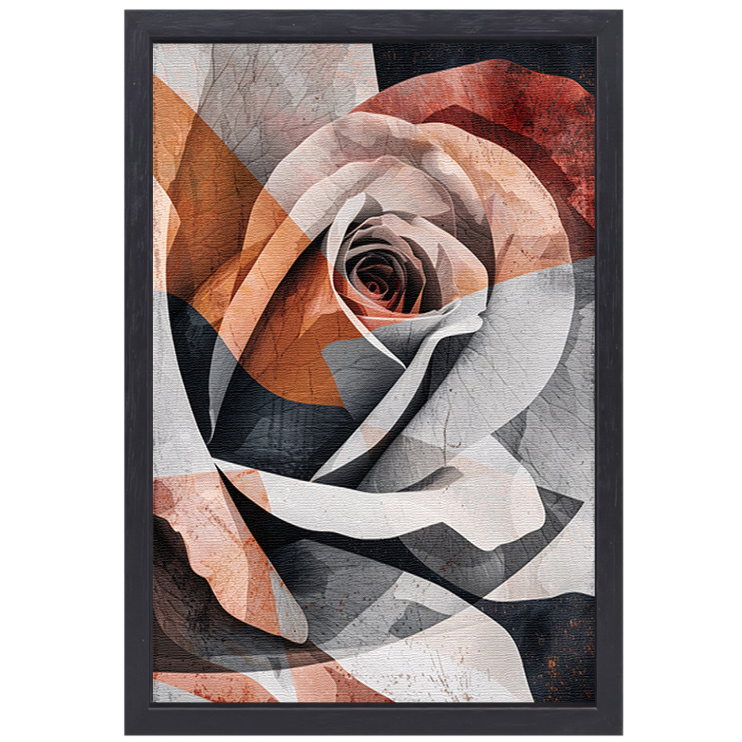 Sepiatinten Roos met Geometrische Abstractie canvas met baklijst