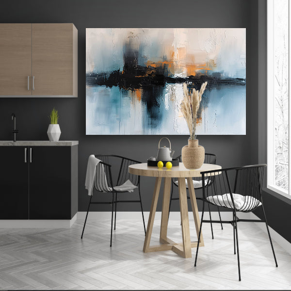 Abstracte stadsgezicht schilderij met dynamische kleuren poster