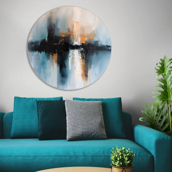 Abstracte stadsgezicht schilderij met dynamische kleuren forex muurcirkel