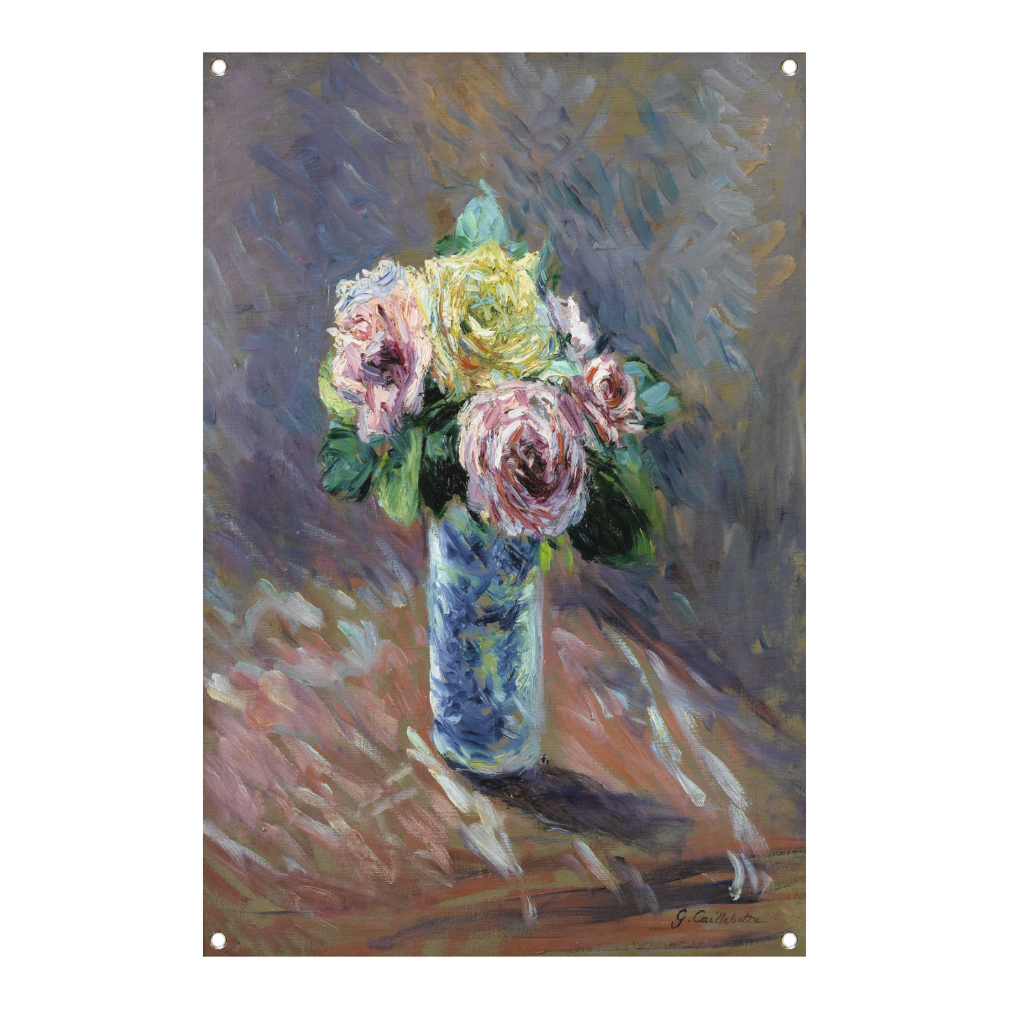 Gele en rode rozen in een kristallen vaas - Gustave Caillebotte tuinposter