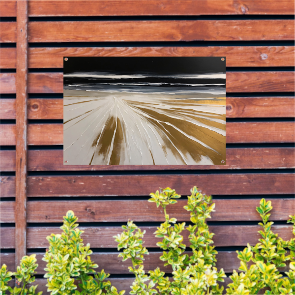 Abstracte Stranden in Monochrome Gouden Gloed tuinposter