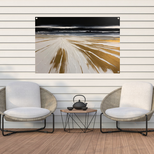 Abstracte Stranden in Monochrome Gouden Gloed tuinposter