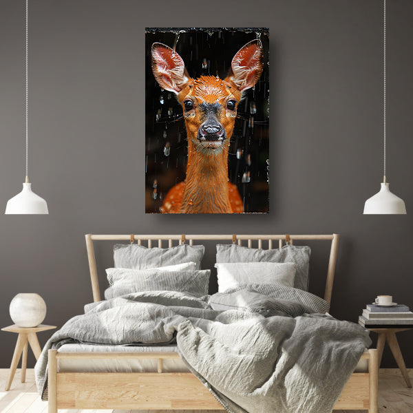 Portret van een hert in de regen canvas