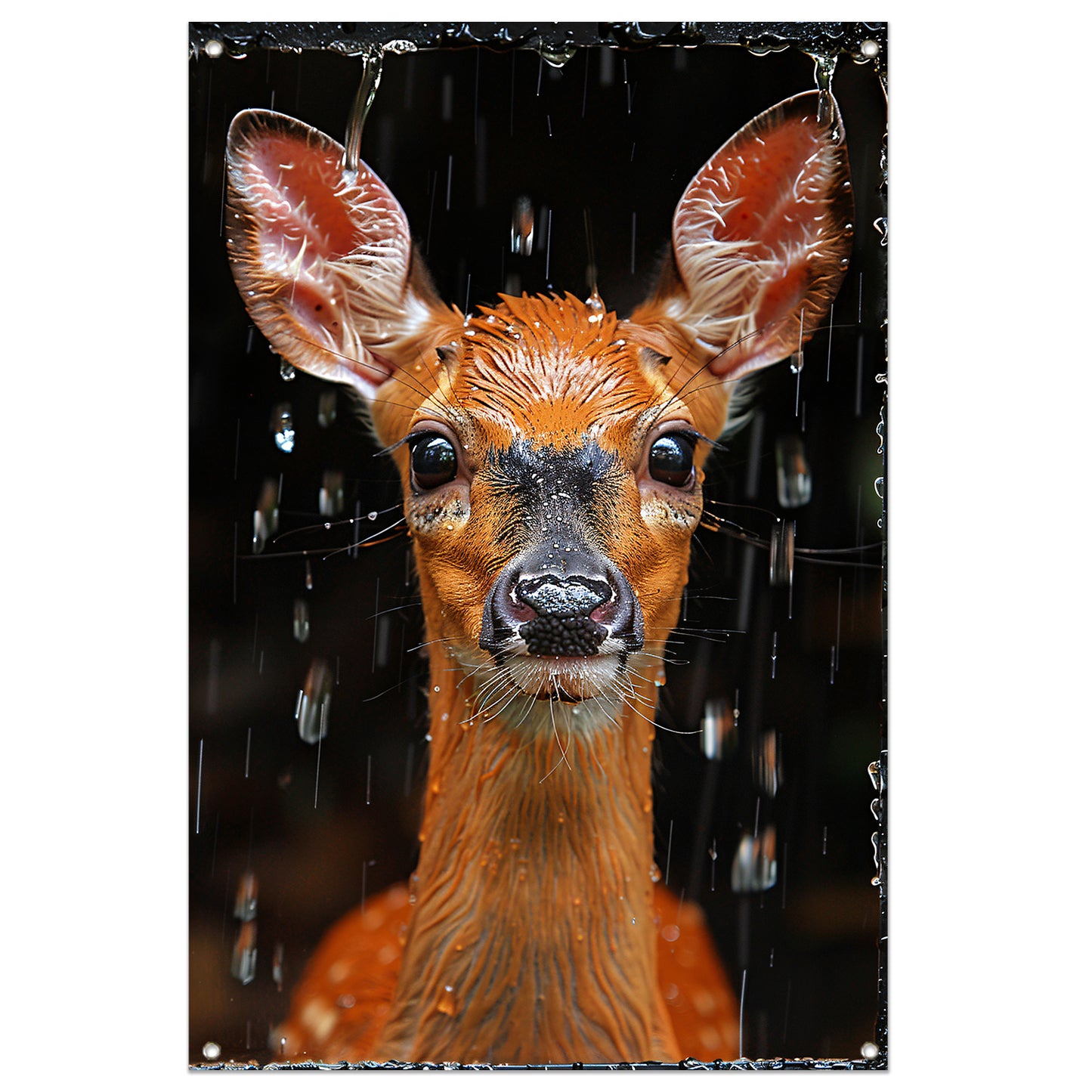 Portret van een hert in de regen tuinposter
