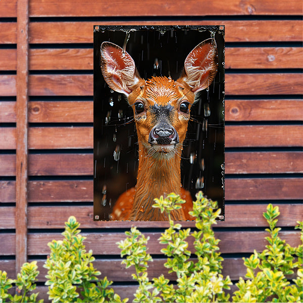 Portret van een hert in de regen tuinposter