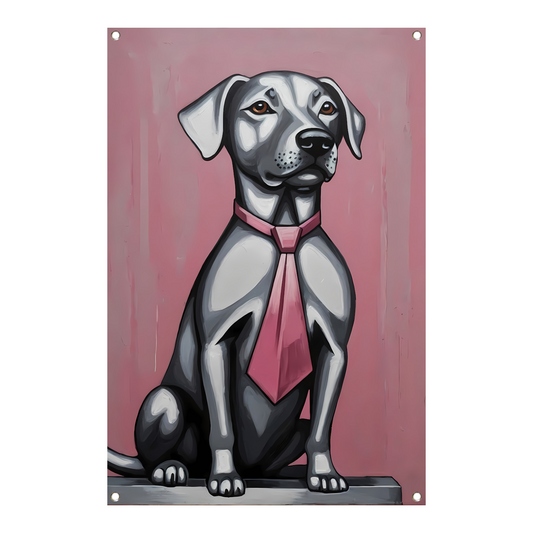 Elegante Hond met Roze Stropdas Kunst tuinposter